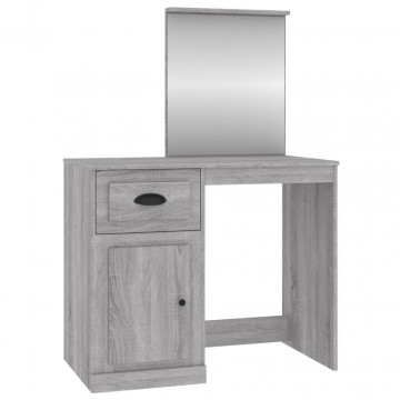 Masă de toaletă cu oglindă, gri sonoma 90x50x132,5 cm lemn - Img 2