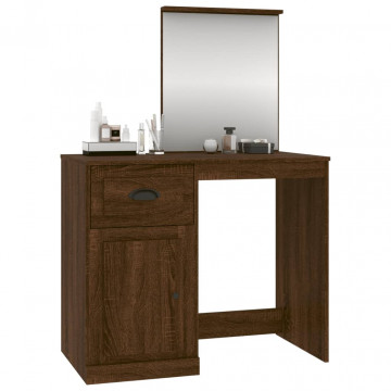 Masă de toaletă cu oglindă, stejar maro 90x50x132,5 cm lemn - Img 4