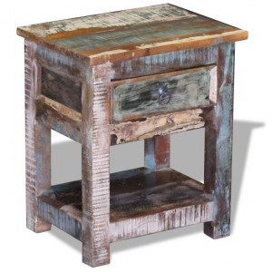 Masă laterală cu un sertar, 43x33x51 cm, lemn masiv reciclat - Img 2