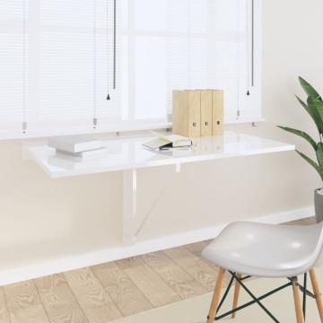 Masă perete pliantă alb extralucios 100x60x56 cm lemn compozit - Img 1
