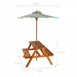 Masă picnic pentru copii cu umbrelă, 79x90x60 cm, lemn acacia - Img 8