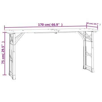 Masă pliabilă pentru bere 170x50x75/105 cm, lemn masiv de brad - Img 5