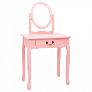 Masă toaletă cu taburet, roz, 65x36x128 cm, lemn paulownia, MDF - Img 3