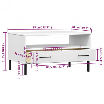 Măsuță cafea picioare metalice alb 85x50x45cm lemn masiv "OSLO" - Img 7