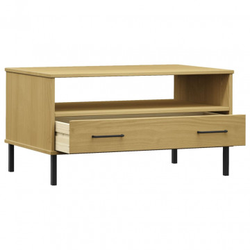 Măsuță cafea picioare metalice maro 85x50x45cm lemn masiv OSLO - Img 8