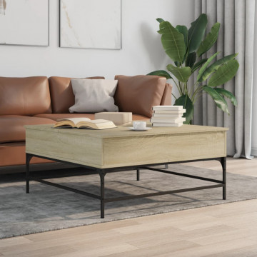Măsuță cafea stejar sonoma 95x95x45 cm lemn prelucrat și metal - Img 1