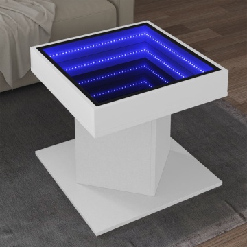 Măsuță de cafea cu LED, alb, 50x50x45 cm, lemn prelucrat - Img 1