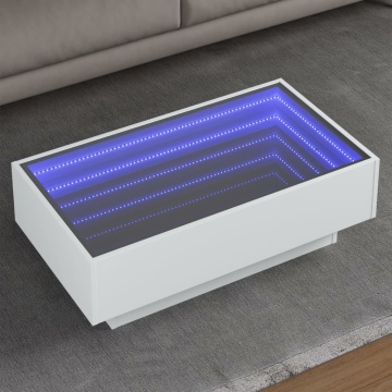 Măsuță de cafea cu LED, alb, 90x50x30 cm, lemn prelucrat - Img 1
