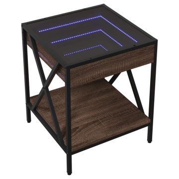 Măsuță de cafea cu LED infinity, stejar maro, 40x40x49 cm - Img 3