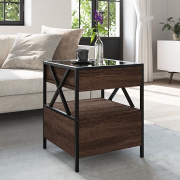 Măsuță de cafea cu LED infinity, stejar maro, 40x40x51 cm - Img 4