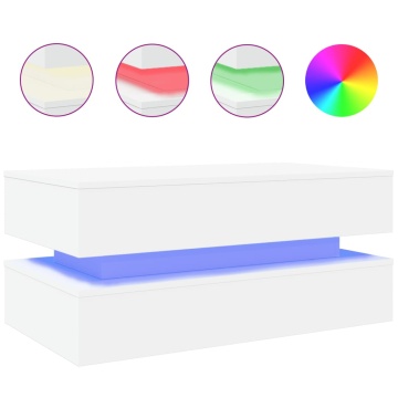 Măsuță de cafea cu lumini LED, alb, 90x50x40 cm - Img 2