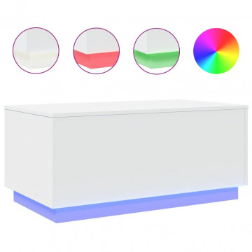 Măsuță de cafea cu lumini LED, alb, 90x50x40 cm - Img 2