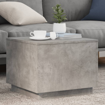 Măsuță de cafea cu lumini LED, gri beton, 50x50x40 cm - Img 1