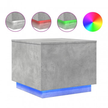 Măsuță de cafea cu lumini LED, gri beton, 50x50x40 cm - Img 2
