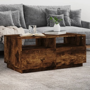 Măsuță de cafea cu lumini LED, stejar fumuriu, 90x49x40 cm - Img 1