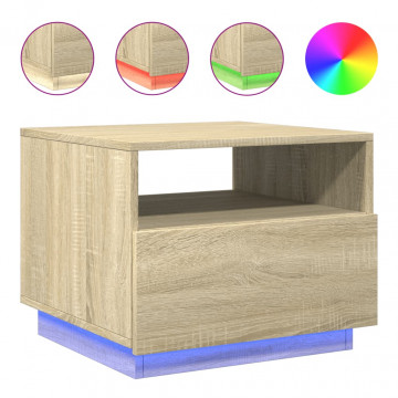 Măsuță de cafea cu lumini LED, stejar sonoma, 50x49x40 cm - Img 2