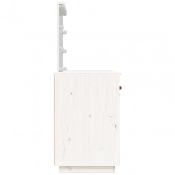Măsuță de toaletă cu LED, alb, 95x50x133,5 cm, lemn masiv pin - Img 6