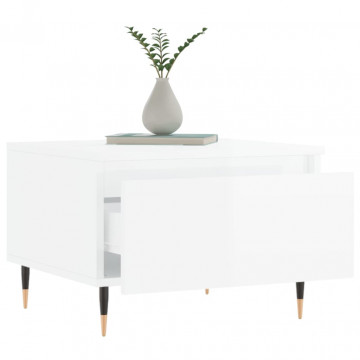 Mese de cafea 2 buc. alb extralucios 50x46x35 cm lemn compozit - Img 4
