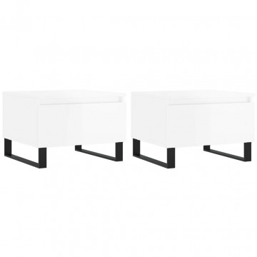 Mese de cafea 2 buc. alb extralucios 50x46x35 cm lemn compozit - Img 2