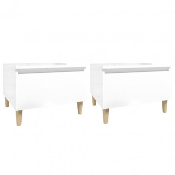 Mese laterale 2 buc. alb extralucios 50x46x35 cm lemn compozit - Img 2