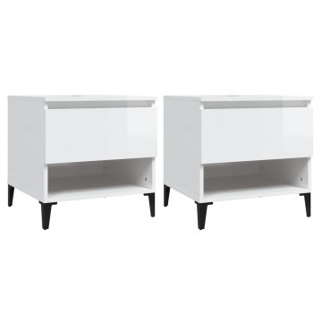 Mese laterale 2 buc. alb extralucios 50x46x50 cm lemn compozit - Img 2