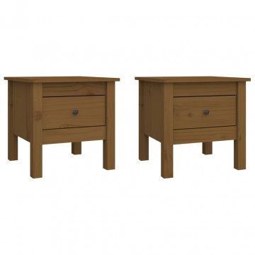 Mese laterale 2 buc. maro miere 40x40x39 cm lemn masiv de pin - Img 2