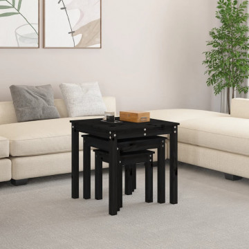 Mese suprapuse, 3 buc., negru, lemn masiv de pin - Img 3