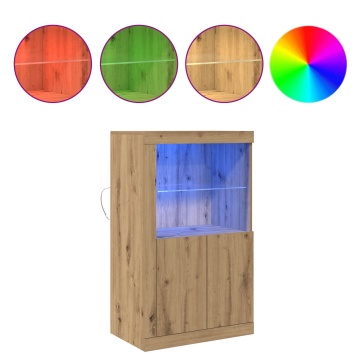 Mobilă laterală cu lumini LED Stejar artisan 60,5x37x100 cm - Img 4