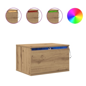 Noptieră cu LED montată pe perete din stejar artizanal 50x36x30 cm - Img 4