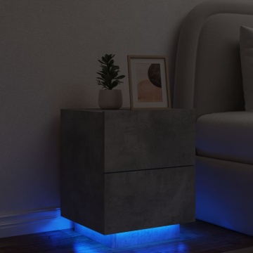 Noptieră cu lumini LED, gri beton, lemn prelucrat - Img 1