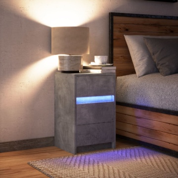 Noptieră cu lumini LED, gri beton, lemn prelucrat - Img 8