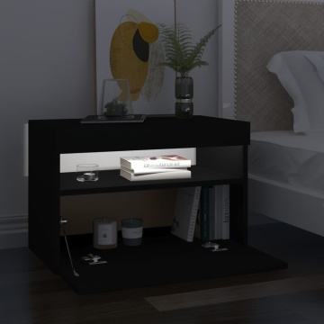Noptieră cu lumini LED, negru, 60x35x40 cm, lemn prelucrat - Img 4