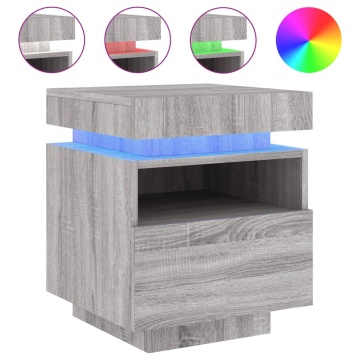 Noptieră cu lumini LED, sonoma gri, 40x39x48,5 cm - Img 2