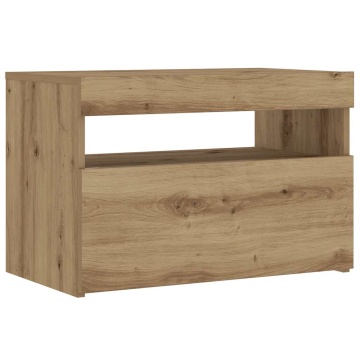 Noptiera cu lumini LED Stejar Artisan 60x35x40cm Lemn prelucrat - Img 3