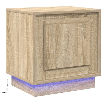 Noptieră cu Lumini LED Stejar Sonoma 44x34,5x45 cm - Img 2