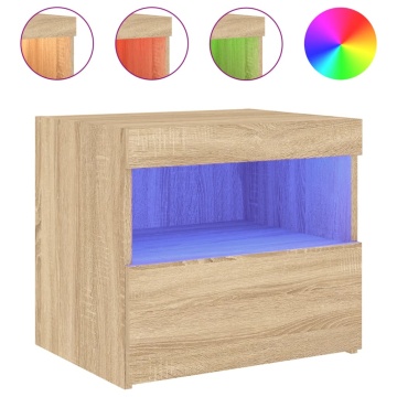 Noptieră cu lumini LED, stejar sonoma, 50x40x45 cm - Img 2