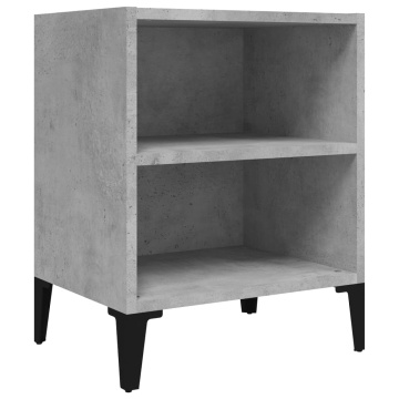 Noptieră cu picioare metalice, gri beton, 40x30x50 cm - Img 2