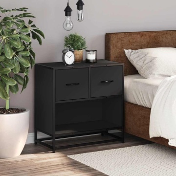 Noptiera neagra 60x31x60 cm lemn prelucrat si metal - Img 3