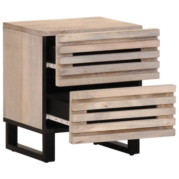Noptiere, 2 buc., 40x33x46 cm, lemn masiv mango albit - Img 3