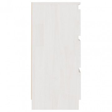 Noptiere, 2 buc, alb, 40x29,5x64 cm, lemn masiv de pin - Img 7