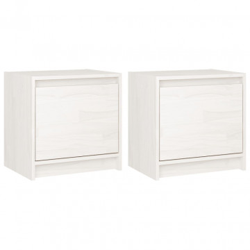 Noptiere, 2 buc., alb, 40x30,5x40 cm, lemn masiv de pin - Img 2