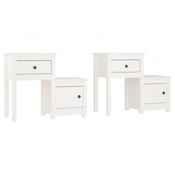 Noptiere, 2 buc., alb, 79,5x38x65,5 cm, lemn masiv de pin - Img 2