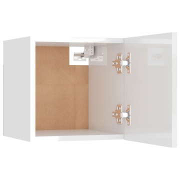 Noptiere, 2 buc, alb extralucios, 30,5x30x30 cm, lemn prelucrat - Img 7