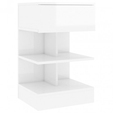 Noptiere, 2 buc., alb extralucios, 40x35x65 cm - Img 7