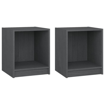 Noptiere, 2 buc., gri, 35,5x33,5x41,5 cm, lemn masiv de pin - Img 2