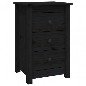 Noptiere, 2 buc., negru, 40x35x61,5 cm, lemn masiv de pin - Img 3