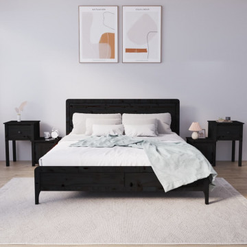 Noptiere, 2 buc., negru, 79,5x38x65,5 cm, lemn masiv de pin - Img 1
