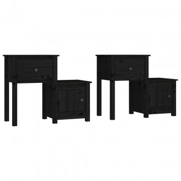 Noptiere, 2 buc., negru, 79,5x38x65,5 cm, lemn masiv de pin - Img 2