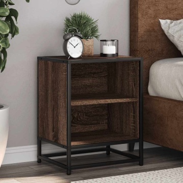 Noptiere 2 buc Stejar maro 40x31x50 cm Lemn prelucrat și metal - Img 1