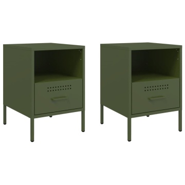 Noptiere 2 buc. verde măslină 36x39x50,5cm oțel laminat la rece - Img 2